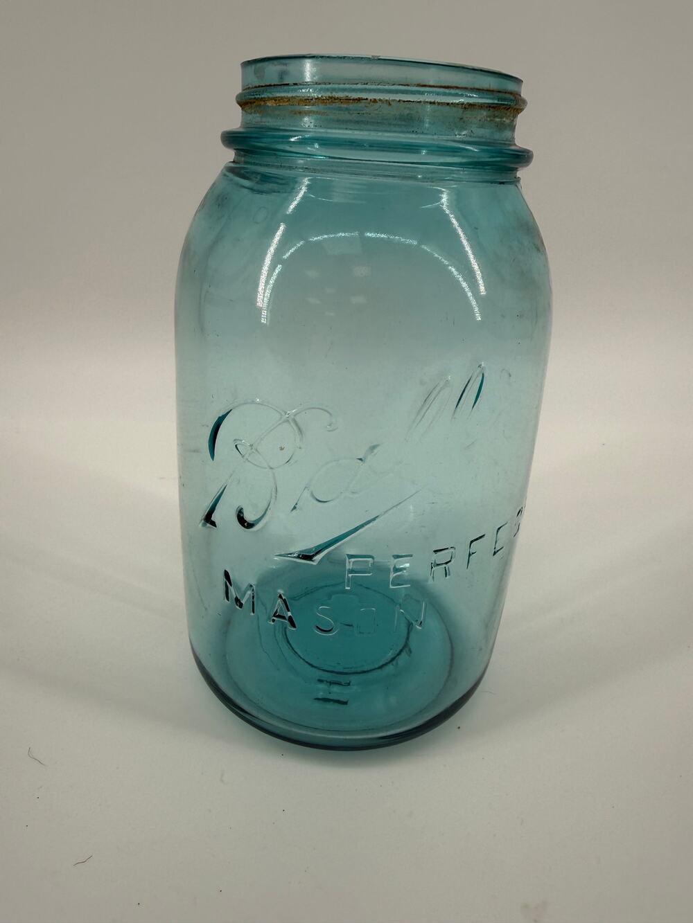 Vintage Ball  Mason Jar Aqua Green Glass Quart Canning Bottom Mark H9